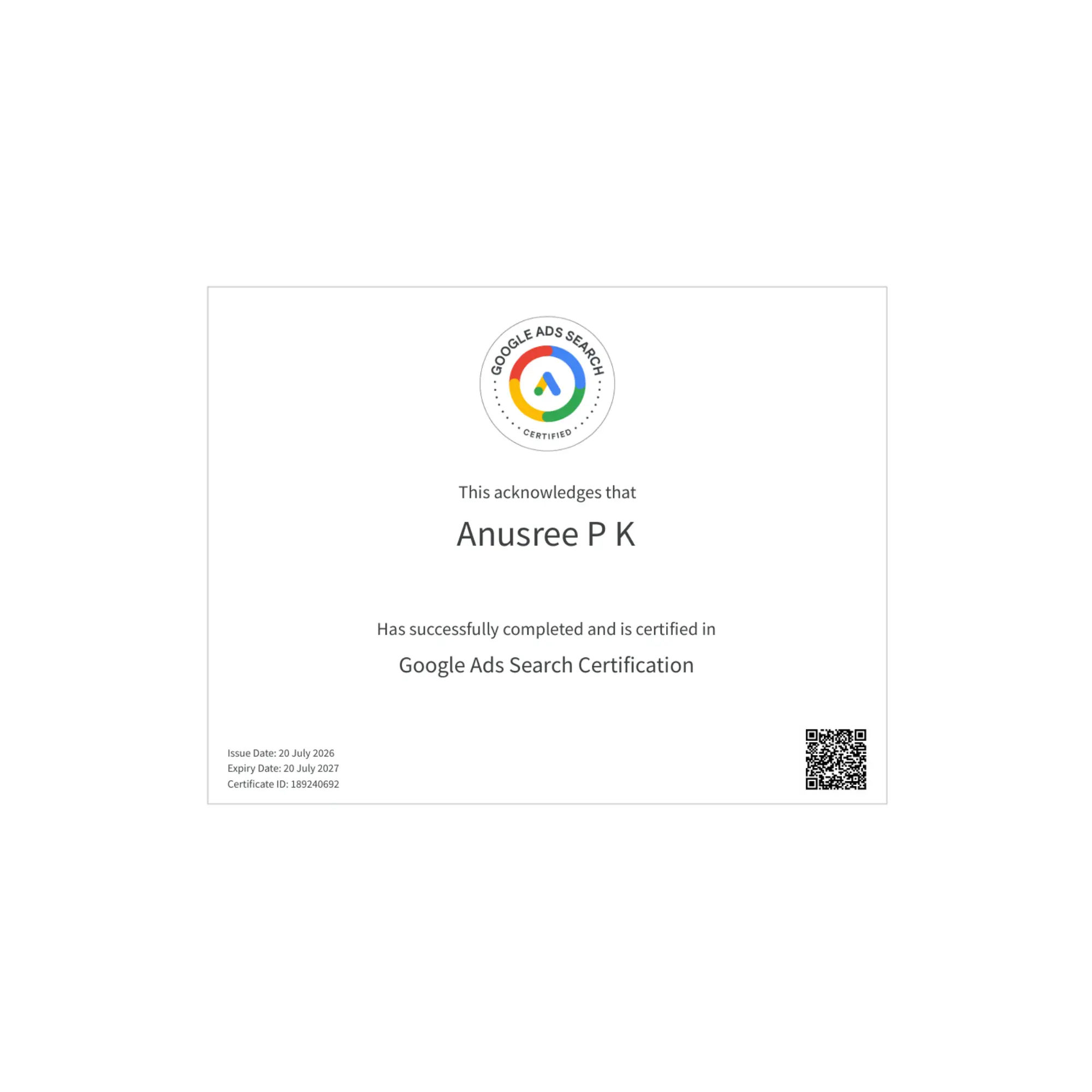 google ads search certification