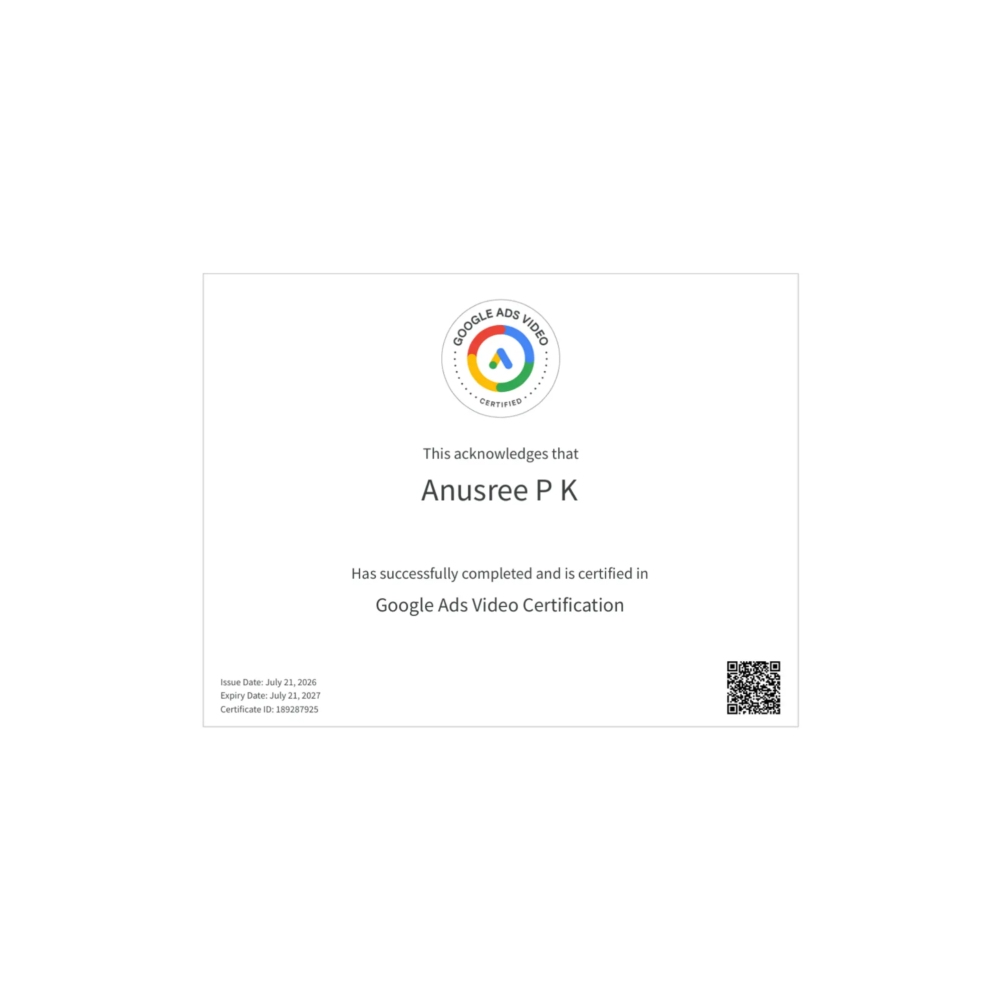 google ads video certification